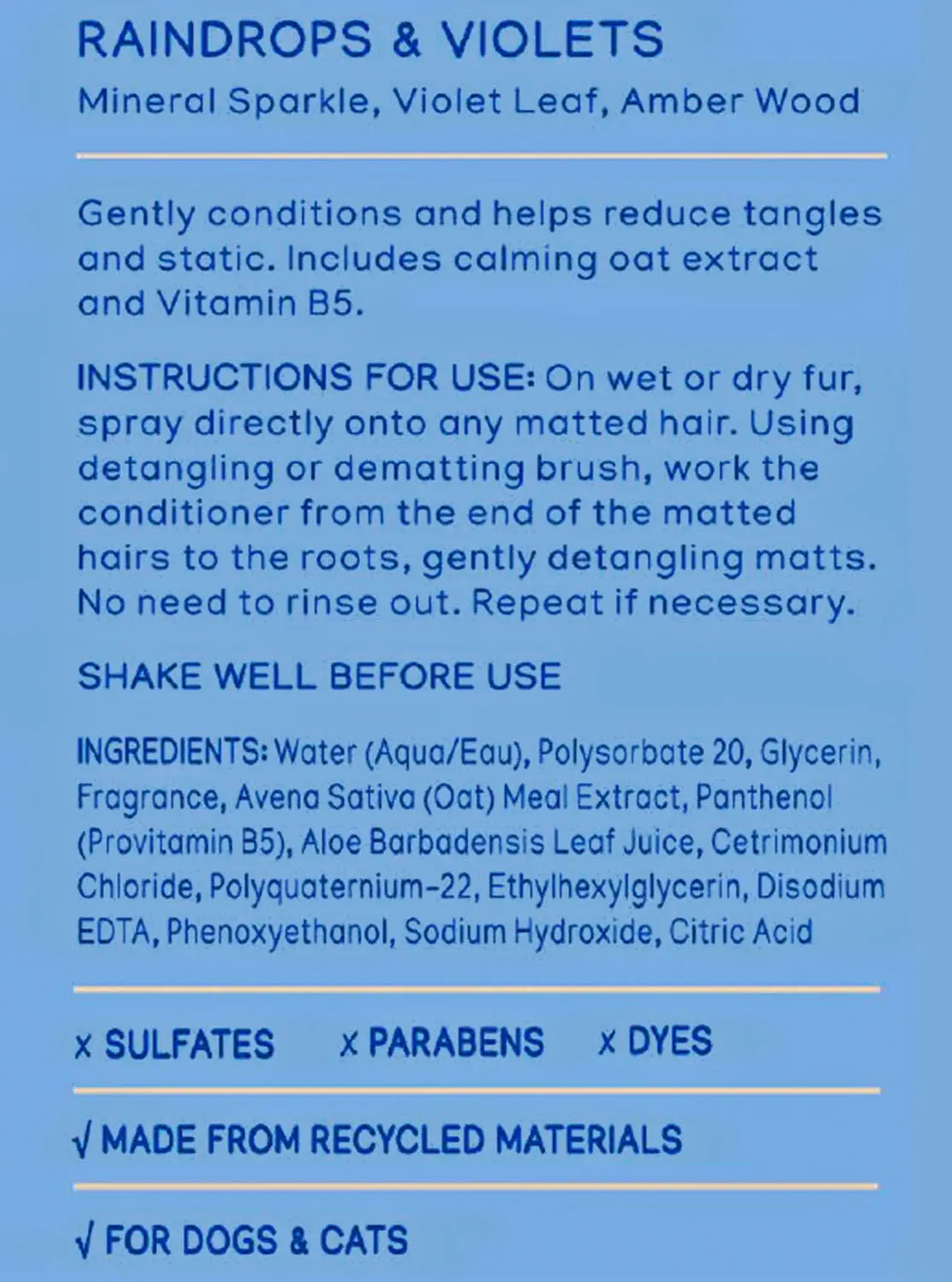 Raindrops & Violet Pet Detangling Spray - Image 4